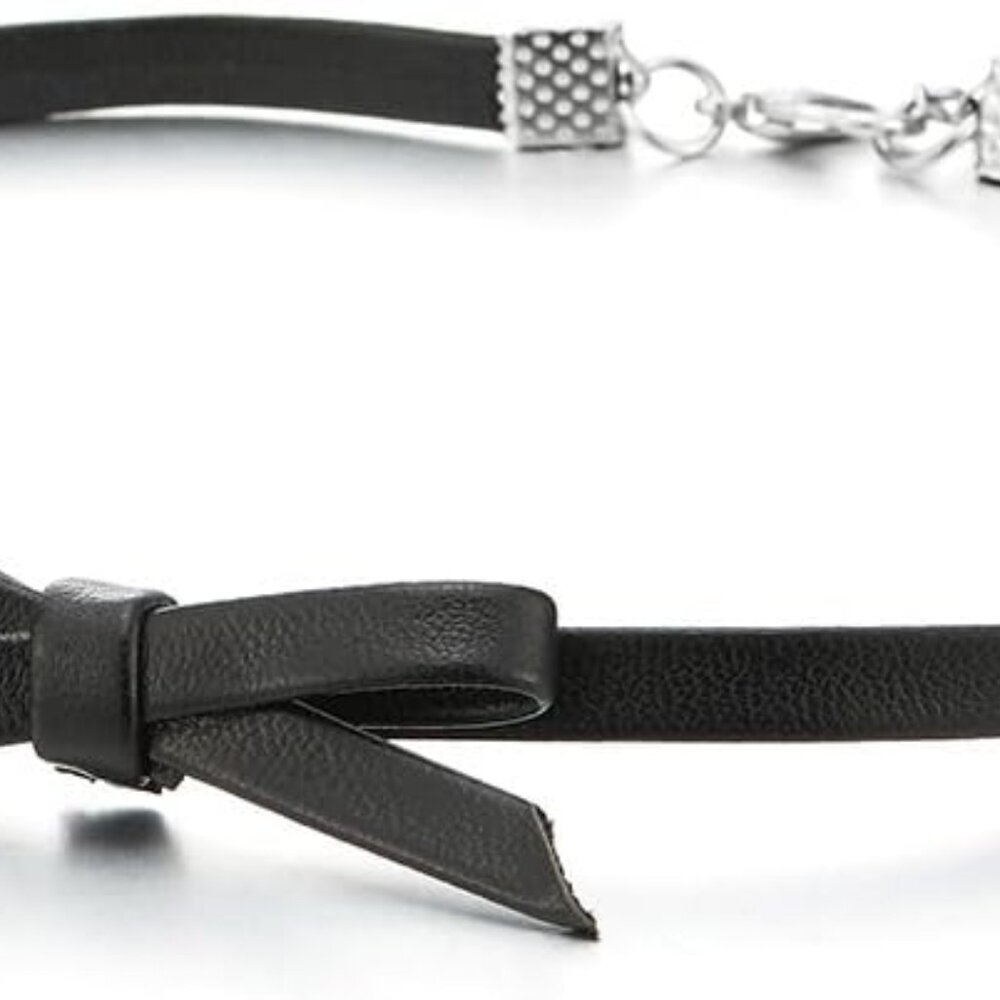 Ladies Leather Bow Choker Necklace Pendant